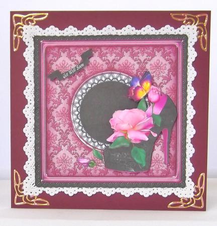 Pink & Black Lace Shoe & Roses by Suzi Cooper