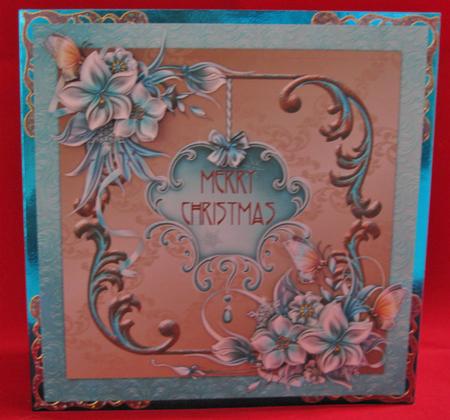 Christmas Winter Flowers 8x8 Decoupage Card - Aqua & Brown by Suzi Cooper