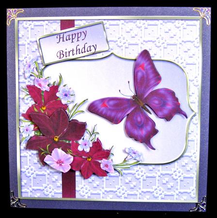 Burgundy and Lilac Flowers Decoupage Card by Suzi Cooper