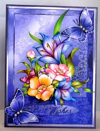 Beautiful Purple Butterflies and Flowers Card Front by Suzi Cooper