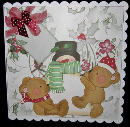 Christmas Holly Bears 8x8 Square Card and Decoupage by Suzi Cooper