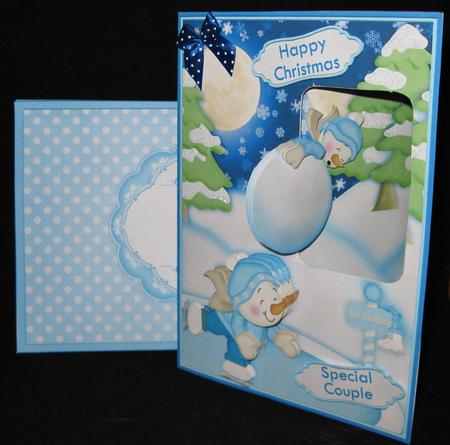 Skating Snowmen Christmas Passing Through Aperture Card Kit by Suzi Cooper