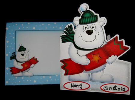 Xmas Ben Polar Bear's Cracker Shaped Card with Decoupage by Suzi Cooper