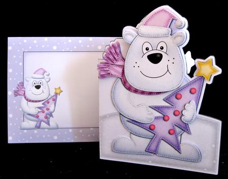 Xmas Ben Polar Bears Xmas Tree Shaped Card with Decoupage by Suzi Cooper