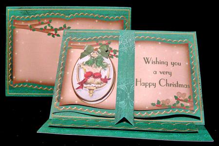 Lovebirds Green Happy Christmas Easel Book Card Envelope Kit by Suzi Cooper