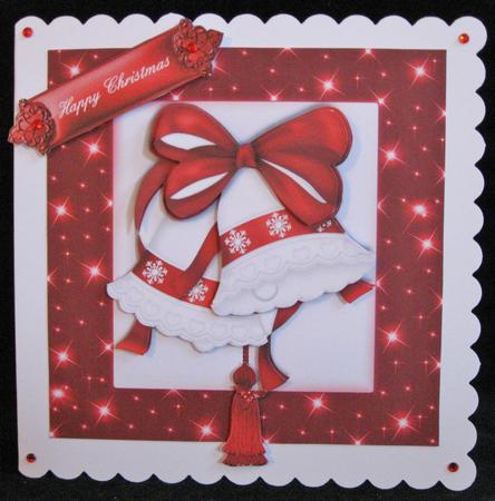 Sparkle Christmas Red and White Bells Card Topper by Suzi Cooper