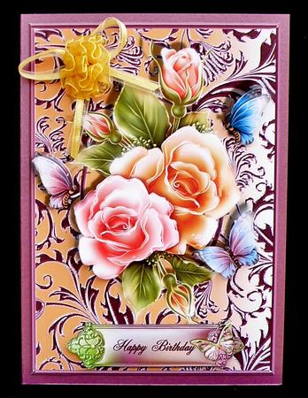 Roses in a Peach and Mauve Swirl Frame by Suzi Cooper