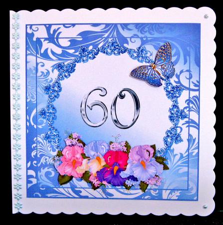 Iris and Butterflies 60th Birthday/anniversary Card Topper by Suzi Cooper