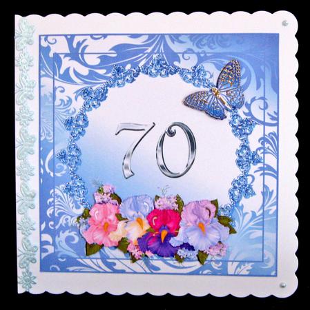 Iris and Butterflies 70th Birthday/anniversary Card Topper by Suzi Cooper