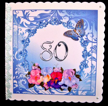 Iris and Butterflies 80th Birthday/anniversary Card Topper by Suzi Cooper