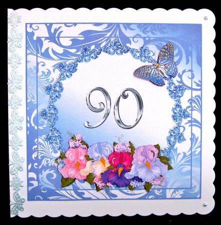 Iris and Butterflies 90th Birthday/anniversary Card Topper by Suzi Cooper