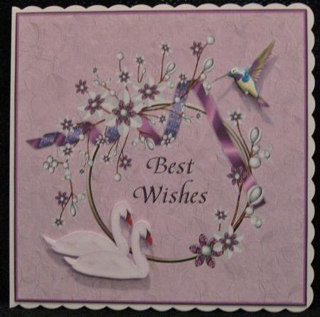 Swans and Humming Birds Best Wishes Card Topper by Suzi Cooper
