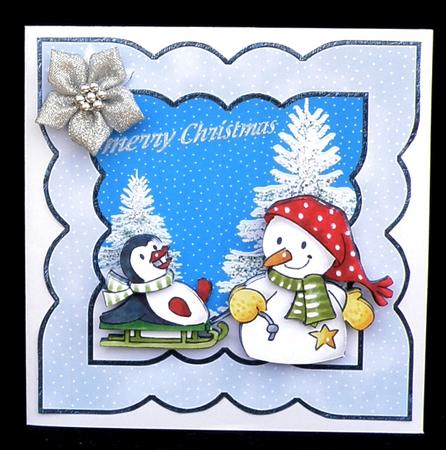 Snowman and Penguin Having Sledging Fun by Suzi Cooper