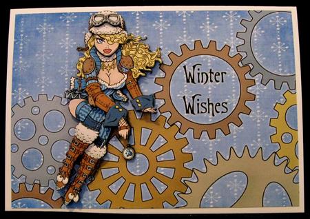 Helga Frost - A5 Winter Wishes Decoupage Card - Blue & Brown by Suzi Cooper