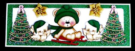 Little Teddy Bear with Christmas Trees and Robins Dl by Suzi Cooper
