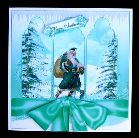 Santa Clause in Green Triple Arch Card Topper by Suzi Cooper
