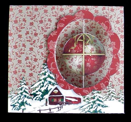 Red Patchwork Christmas Ball Tent Aperture Card by Suzi Cooper