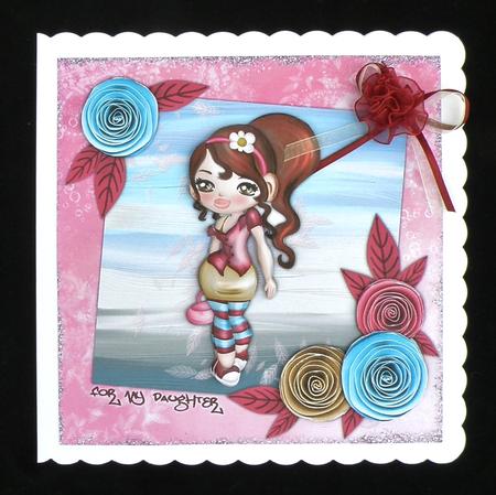 Sassy Teen 8x8 Decoupage Card - Daughter - Pink & Blue by Suzi Cooper