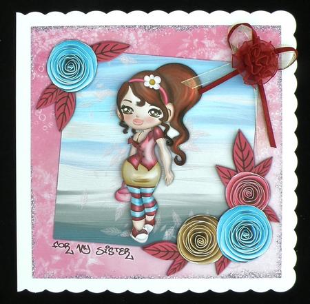 Sassy Teen 8x8 Decoupage Card - Sister - Pink & Blue by Suzi Cooper