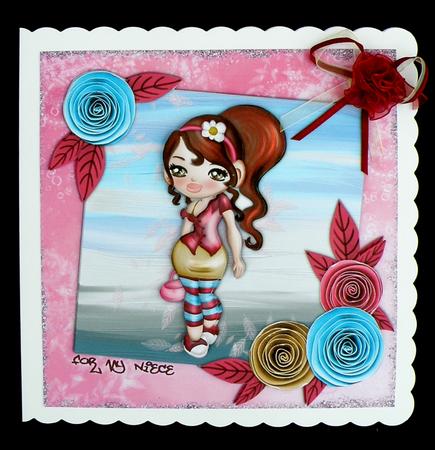Sassy Teen 8x8 Decoupage Card - Niece - Pink & Blue by Suzi Cooper