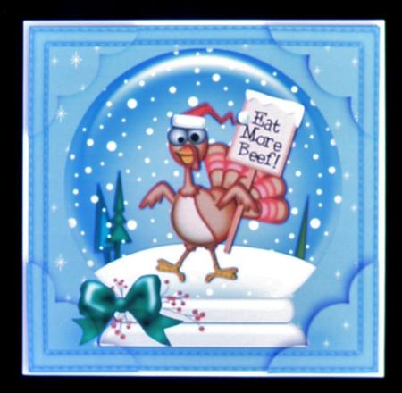 8 x 8 Xmas Percy Turkey Snowglobe Scalloped Corner by Suzi Cooper