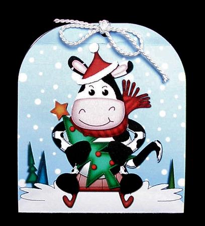 3D Xmas Sledging Milly Moo Cow Treat or Favour Box Mini Kit by Suzi Cooper