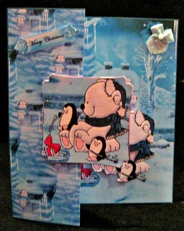 Polar Bear and Penguins Fishing No Hole Foldback Card by Suzi Cooper