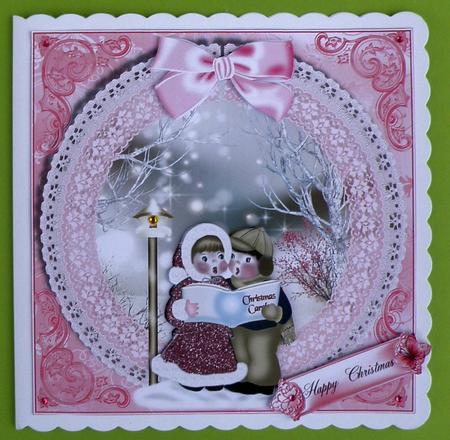 Christmas Carol in Pinks Card Topper by Suzi Cooper