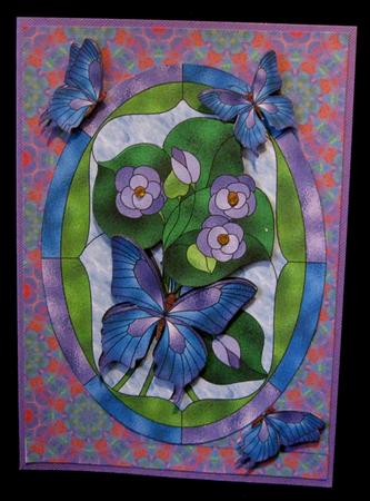 Gorgeous Stained Glass Butterflies & Flowers Blue by Suzi Cooper