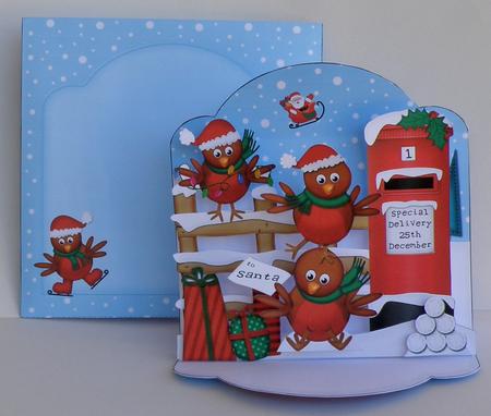 3D Pop Up Front Cute Robins Xmas Card Kit by Suzi Cooper