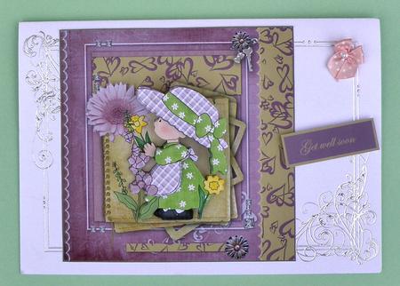 Daffodil and Hollyhocks Card Front by Suzi Cooper