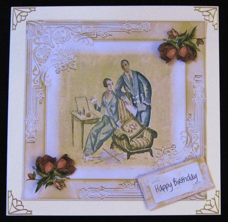 Oriental Art Deco Style 8x8 Card Topper Lady and Gent by Suzi Cooper