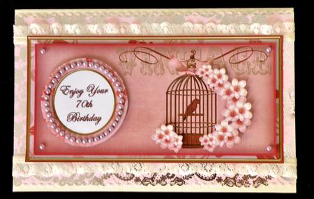 Pink Birdcage 70th Birthday Dl Decoupage Topper by Suzi Cooper