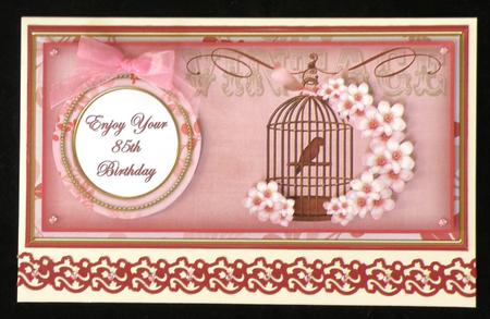 Pink Birdcage 85th Birthday Dl Decoupage Topper by Suzi Cooper