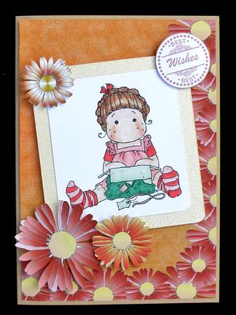 Red Daisy on Orange Backing Sheet by Suzi Cooper