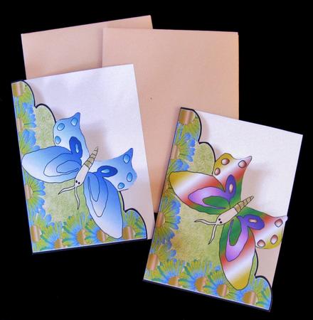 2 Floral Rainbow and Blue Butterfly Notelets by Suzi Cooper