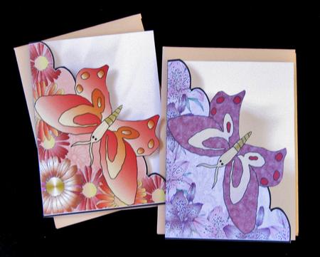 Orange and Red Floral Butterfly Notelet Cards by Suzi Cooper