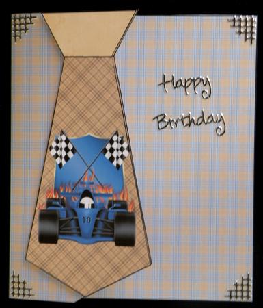 Blue F1 Flames Car Tie Card 1 by Suzi Cooper