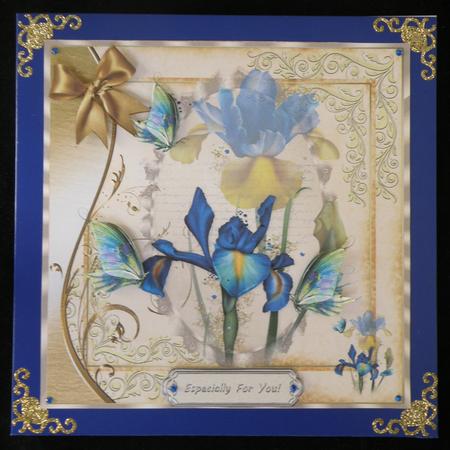 Blue Irises on a Golden Background by Suzi Cooper