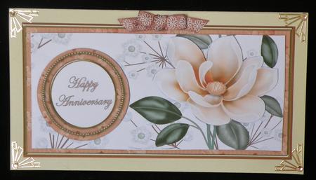 Peach Magnolia Happy Anniversary Dl Decoupage Topper by Suzi Cooper