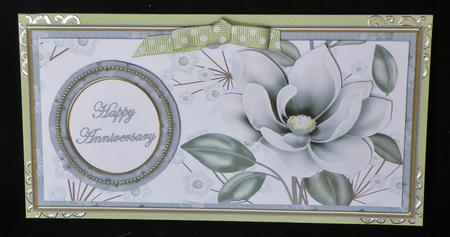 Silver Magnolia Happy Anniversary Dl Decoupage Topper by Suzi Cooper
