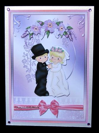 Cute Bride and Groom Wedding Card with Flowers Decoupage by Suzi Cooper