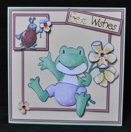 Hopping Excited 6x6 Square Card Front with Decoupage by Suzi Cooper