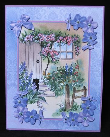 Victorian Garden with Black Cat and Flowers Decoupage by Suzi Cooper
