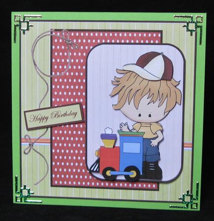 Boy Playtime with His Train Card Front and Topper by Suzi Cooper