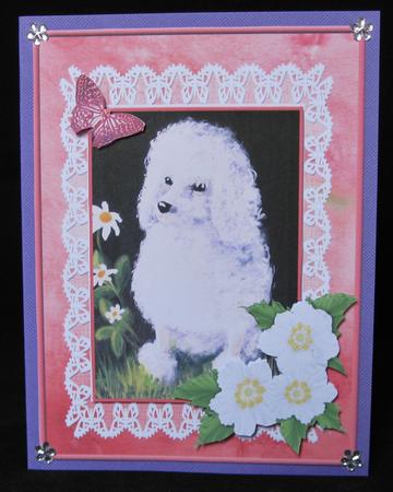 Poodle with Butterfly and Flowers Decoupage Sheet by Suzi Cooper