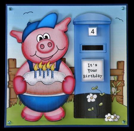 Ziggy Piggy N Postbox Quick Card N 3D Decoupage by Suzi Cooper