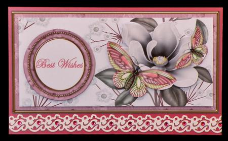 Pink Butterfly Best Wishes Dl Decoupage Topper by Suzi Cooper