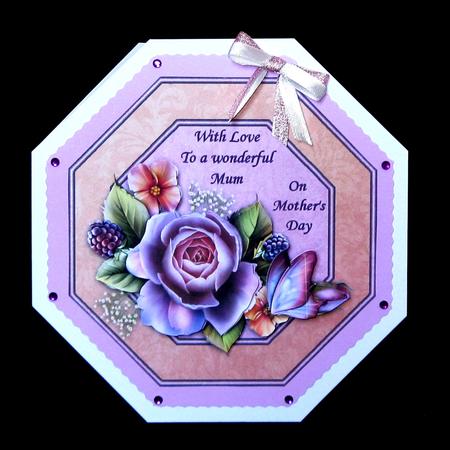 Roses and Butterfly Octagon Card Front with Decouapge by Suzi Cooper