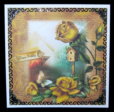 Yellow Roses with Beautiful Windmill View by Suzi Cooper